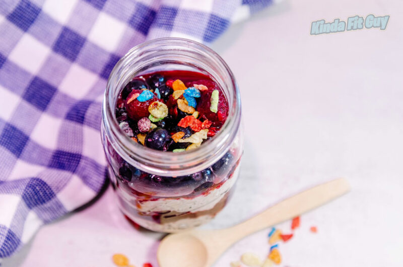 High Protein Fruity Pebbles Overnight Oats